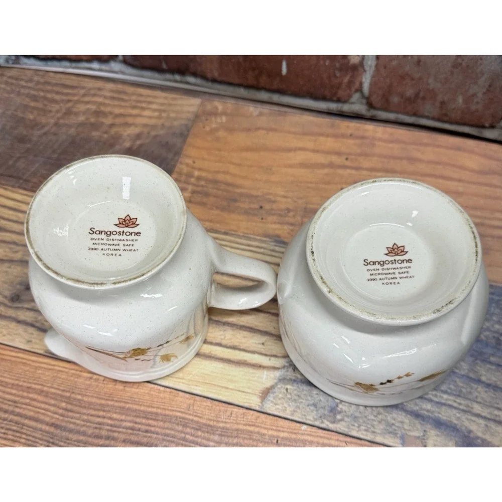 Vintage 1970s Sangostone Autumn Wheat Creamer‎ & Sugar bowl w Lid Set Korea